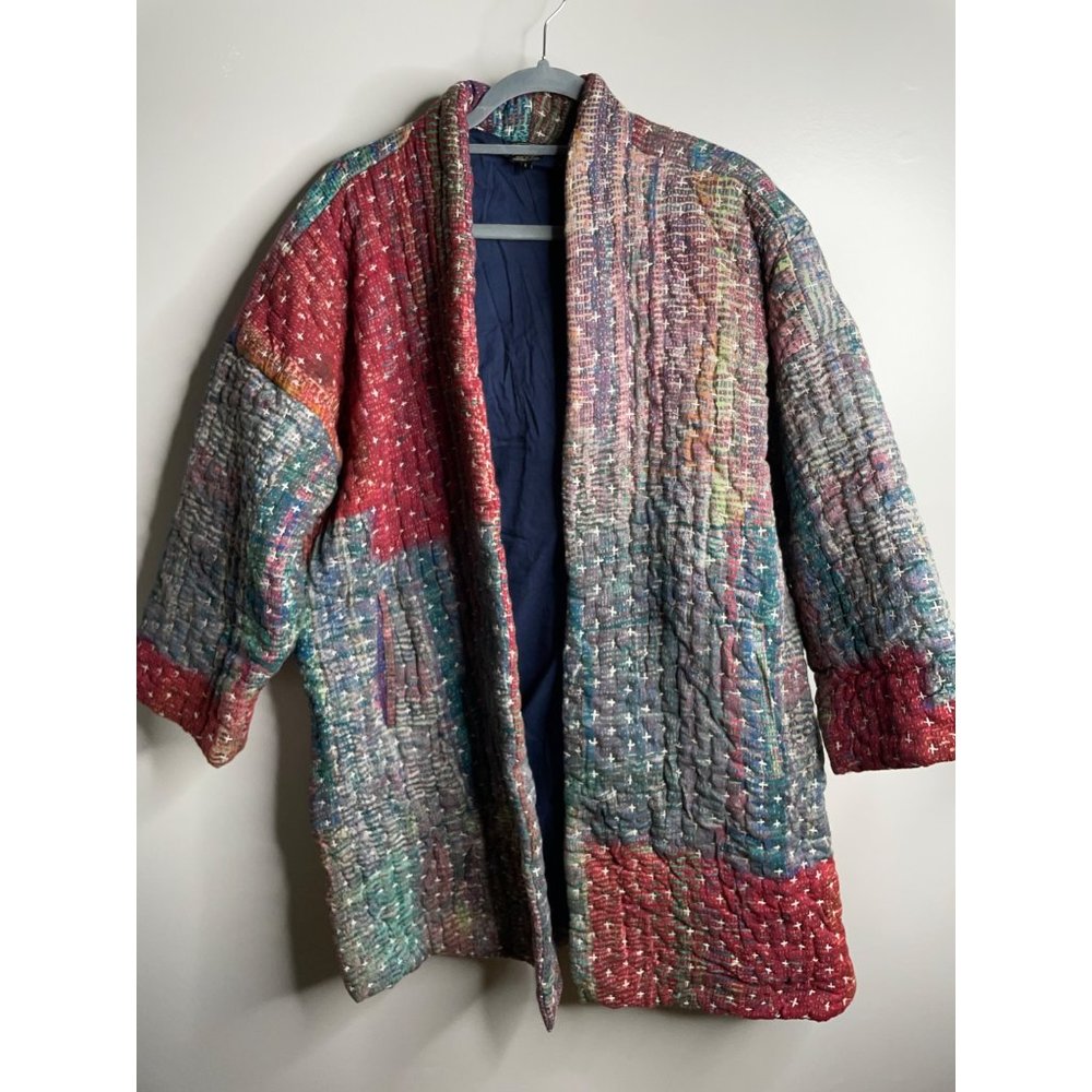 Anthropologie Neeru Kumar Stitched Sharona Quilted Blanket Kimono Jacket Size L - Picture 5 of 9